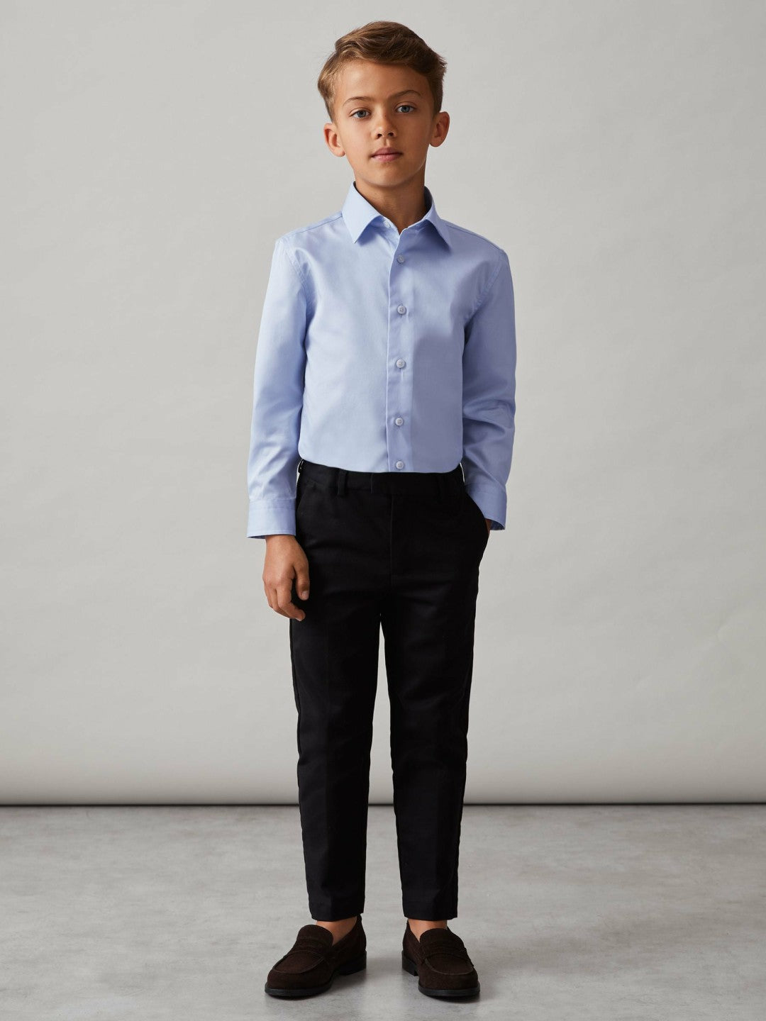 9-13 yrs Slim-Fit Cotton Shirt in Soft Blue | Reiss Near Me