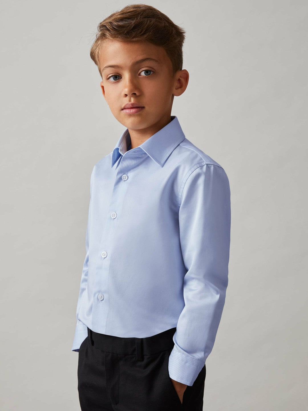 9-13 yrs Slim-Fit Cotton Shirt in Soft Blue | Reiss Near Me