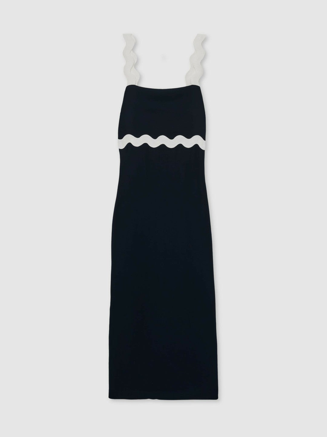 Wave-Trim Crepe Midi Dress in Navy | Reiss Near Me