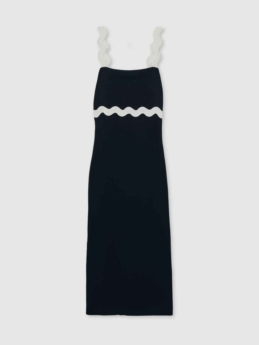 Wave-Trim Crepe Midi Dress in Navy | Reiss Near Me