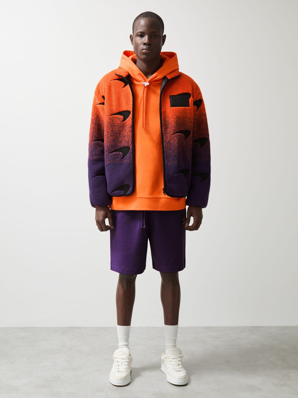 Unisex Fit McLaren F1 Team Ombré Fleece Jacket in Papaya Orange/Purple | Reiss Near Me