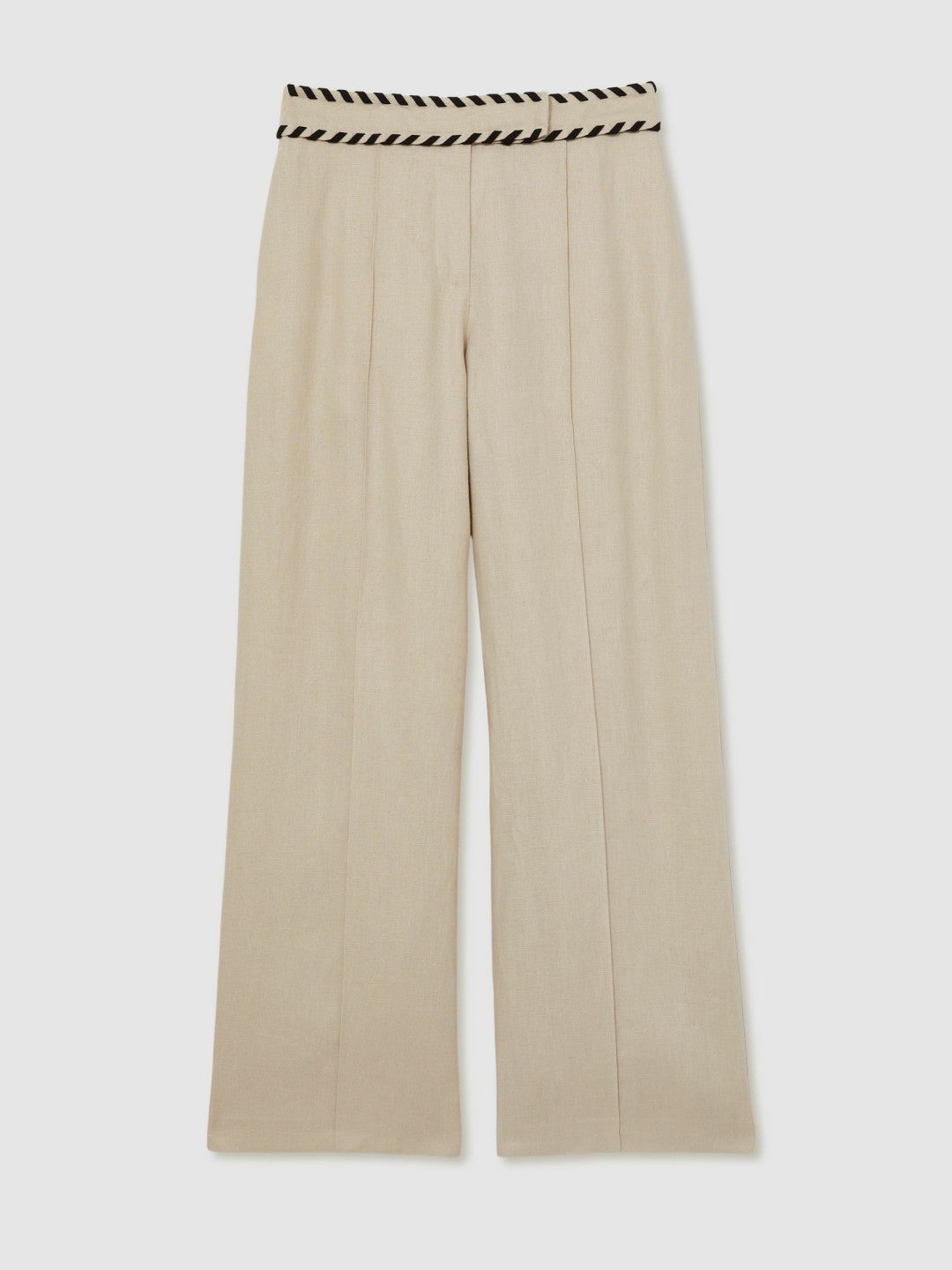Petite Linen Wide-Leg Whipstitch Trousers in Neutral | Reiss Near Me