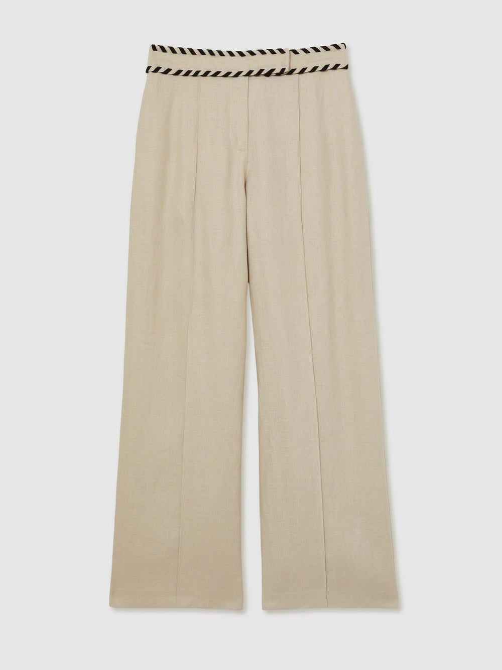 Petite Linen Wide-Leg Whipstitch Trousers in Neutral | Reiss Near Me