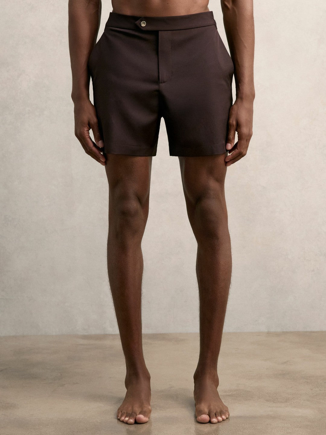 Side-Adjuster Swim Shorts in Chocolate Brown | Reiss Onsale
