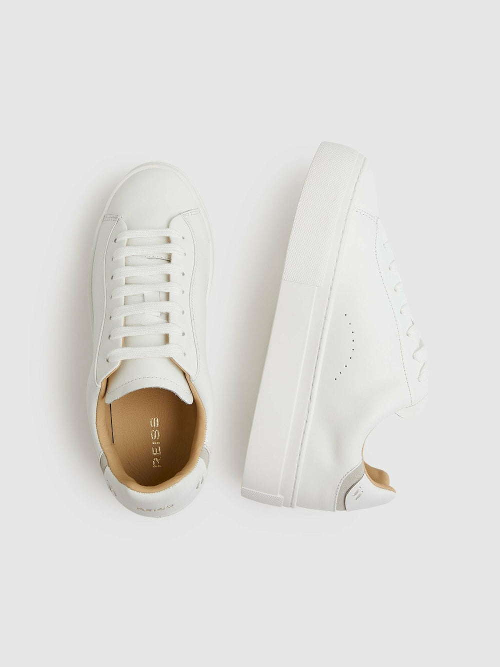 Leather Low-Top Trainers in White | Reiss US