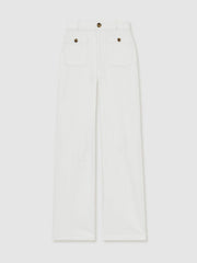 Paige Wide-Leg Patch Pocket Jeans in Ecru | Reiss Sale