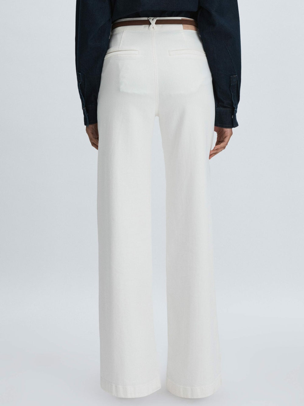 Paige Wide-Leg Patch Pocket Jeans in Ecru | Reiss Sale