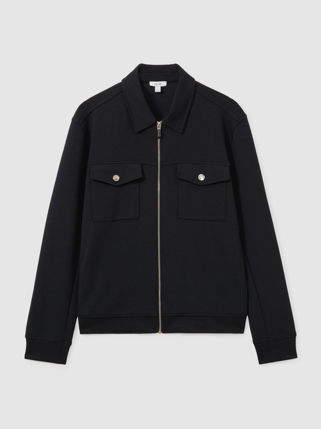 Interlock Jersey Zip-Through Jacket in Navy Blue | Reiss US