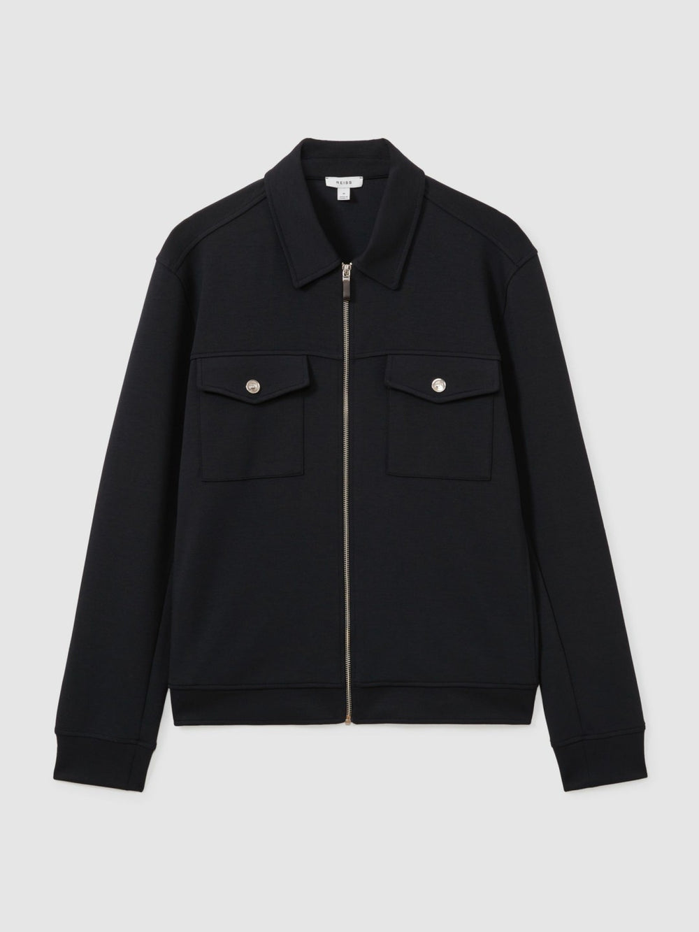Interlock Jersey Zip-Through Jacket in Navy Blue | Reiss US