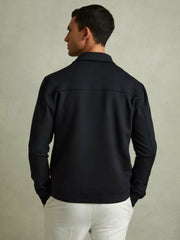 Interlock Jersey Zip-Through Jacket in Navy Blue | Reiss US