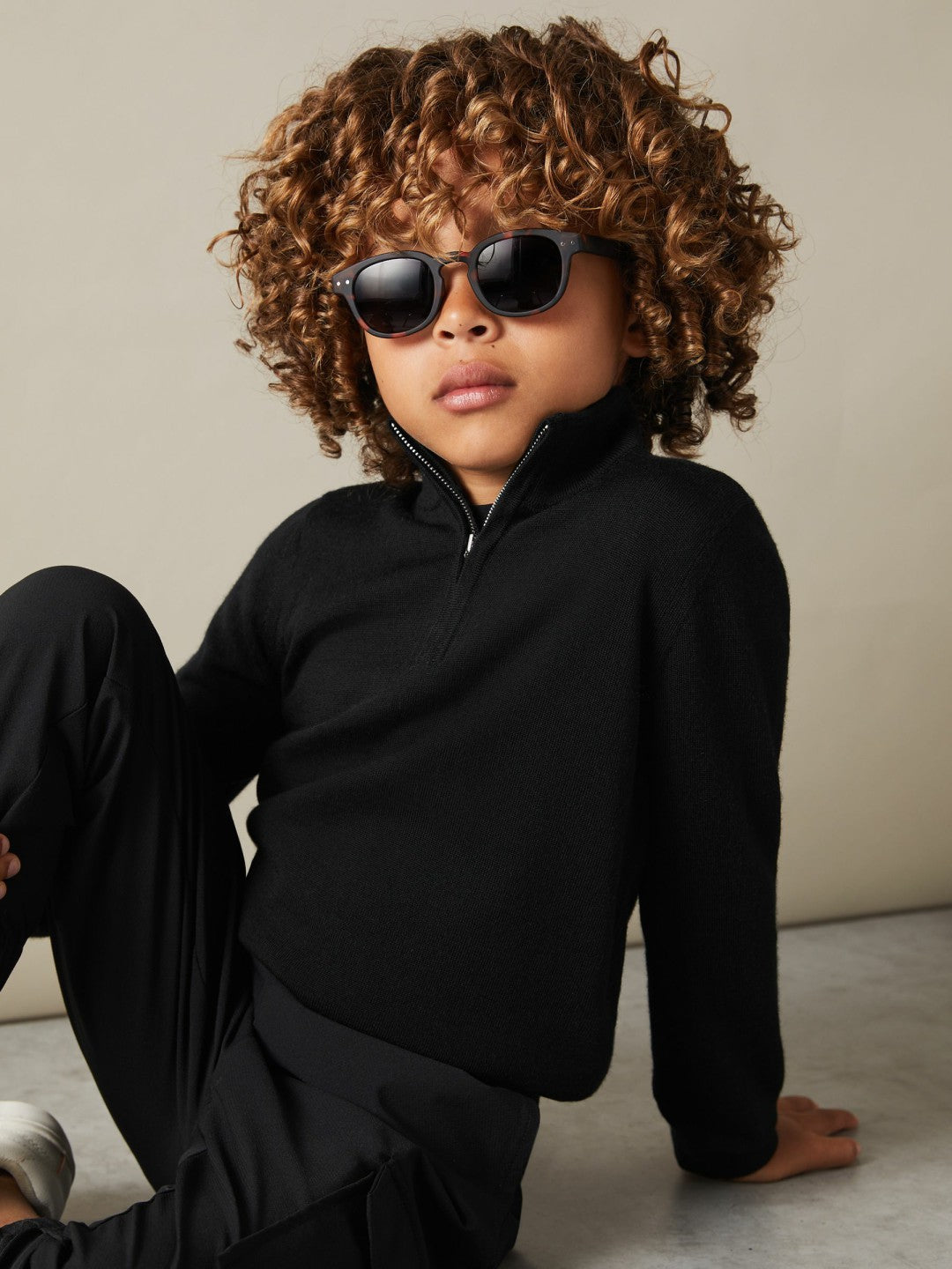 9-13 yrs Merino Wool Half-Zip Funnel Neck Jumper in Black | Reiss For Sale