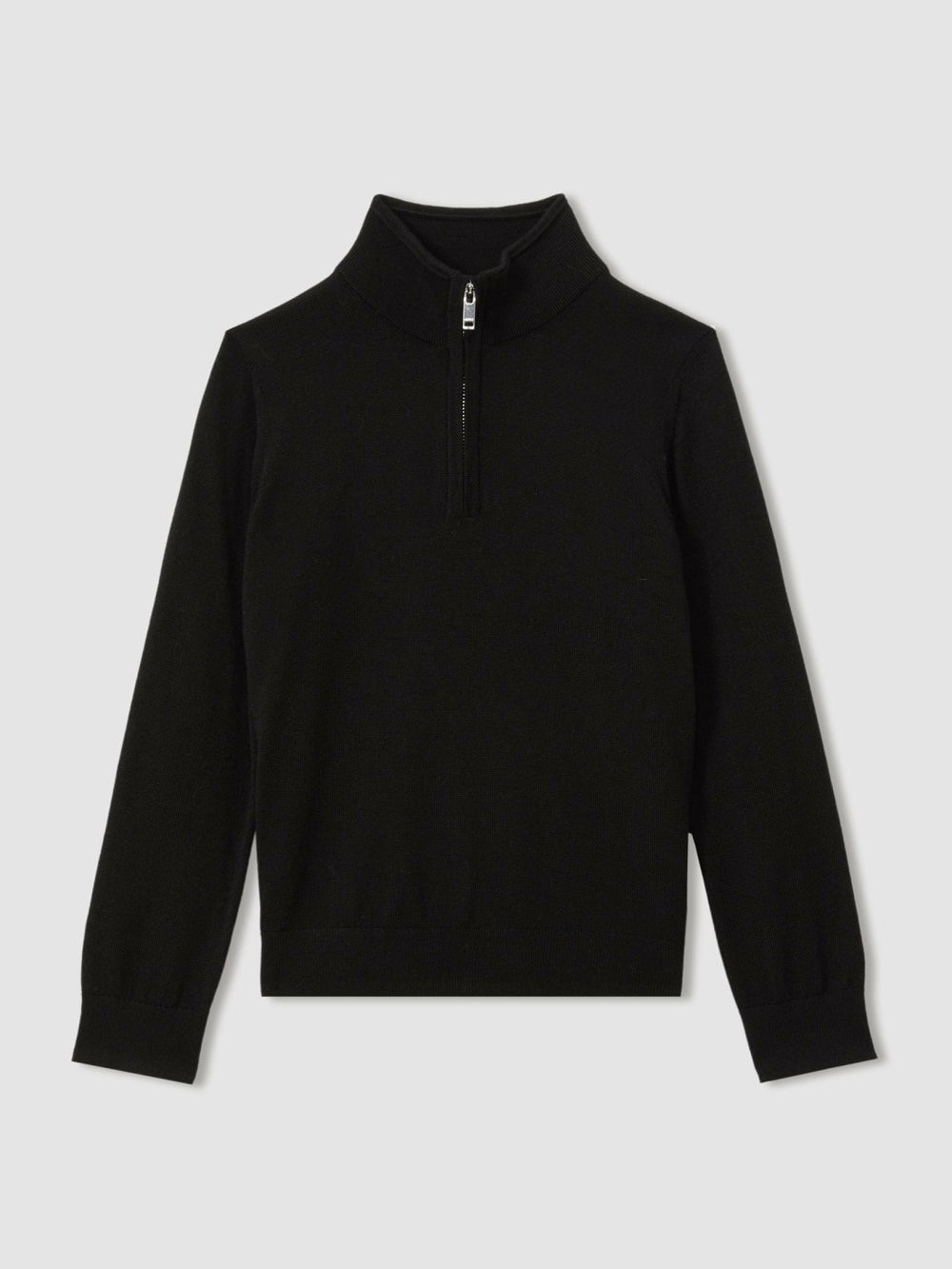 9-13 yrs Merino Wool Half-Zip Funnel Neck Jumper in Black | Reiss For Sale