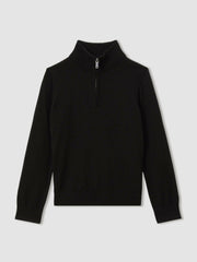 9-13 yrs Merino Wool Half-Zip Funnel Neck Jumper in Black | Reiss For Sale