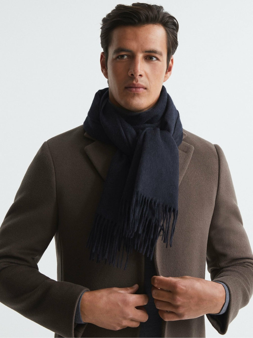 Wool and Cashmere Scarf in Navy | Reiss