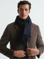 Wool and Cashmere Scarf in Navy | Reiss
