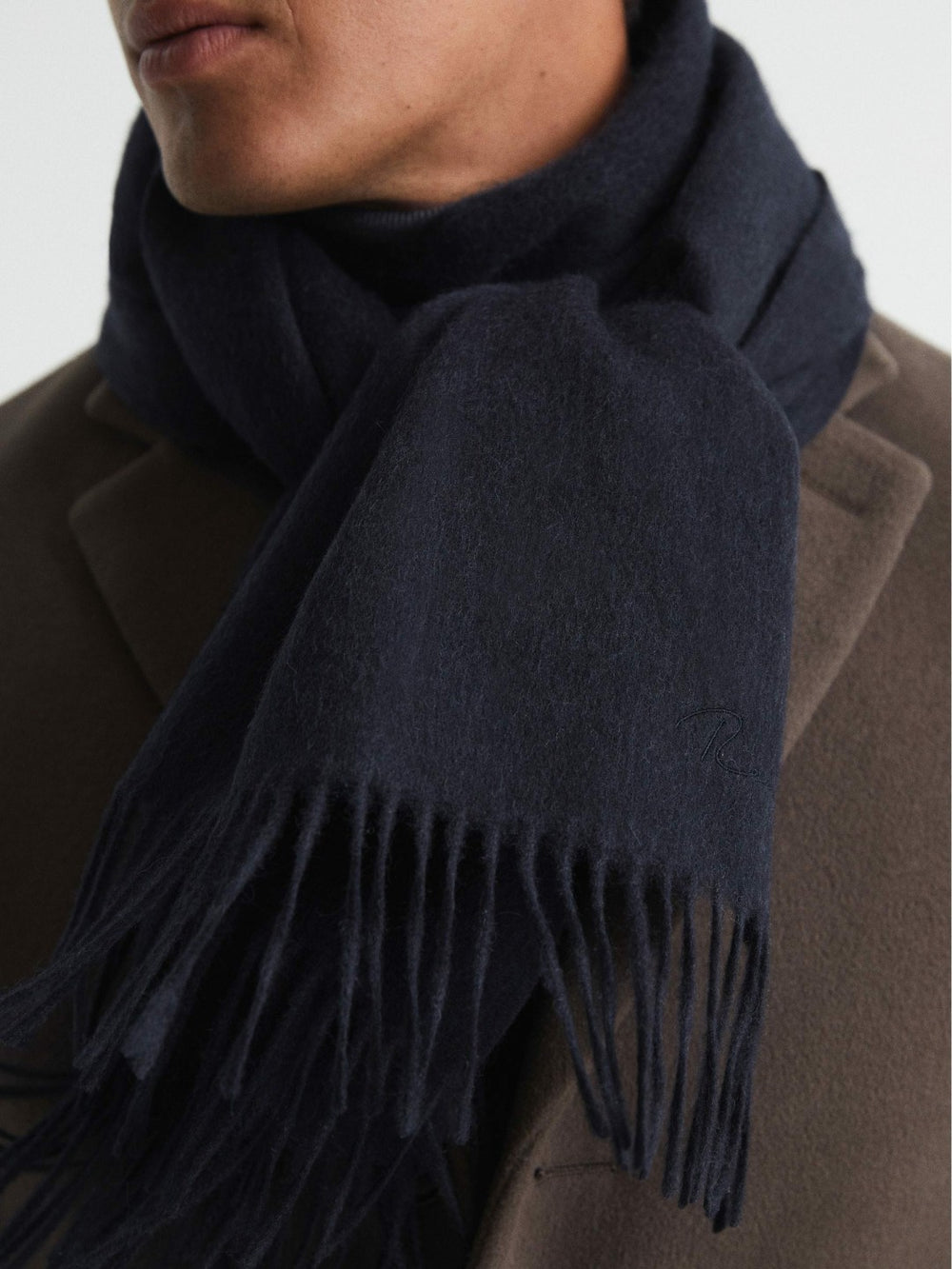 Wool and Cashmere Scarf in Navy | Reiss