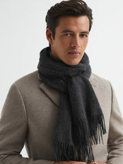 Wool and Cashmere Scarf in Charcoal | Reiss Discount