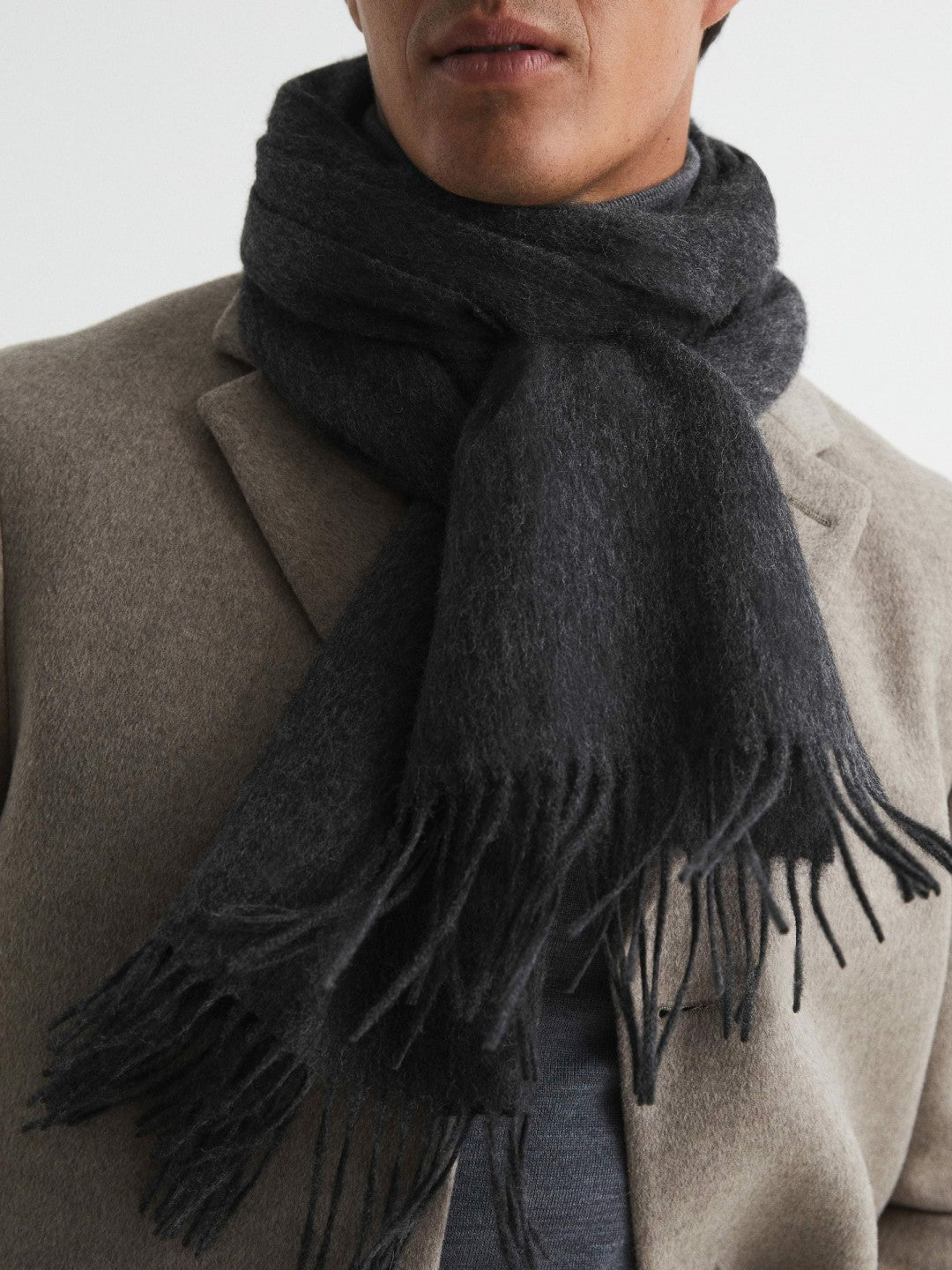Wool and Cashmere Scarf in Charcoal | Reiss Discount
