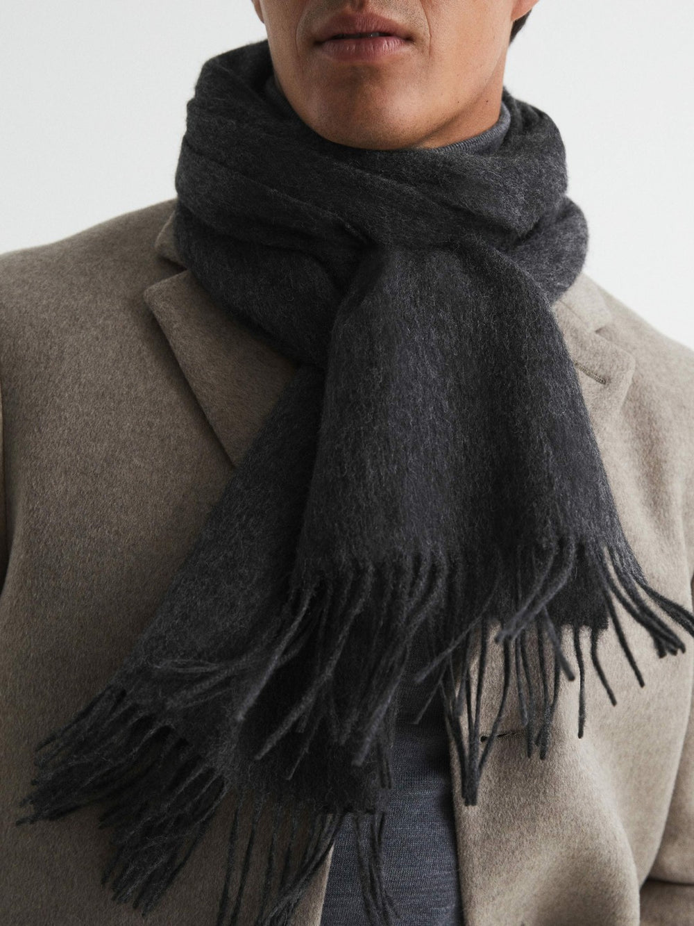 Wool and Cashmere Scarf in Charcoal | Reiss Discount