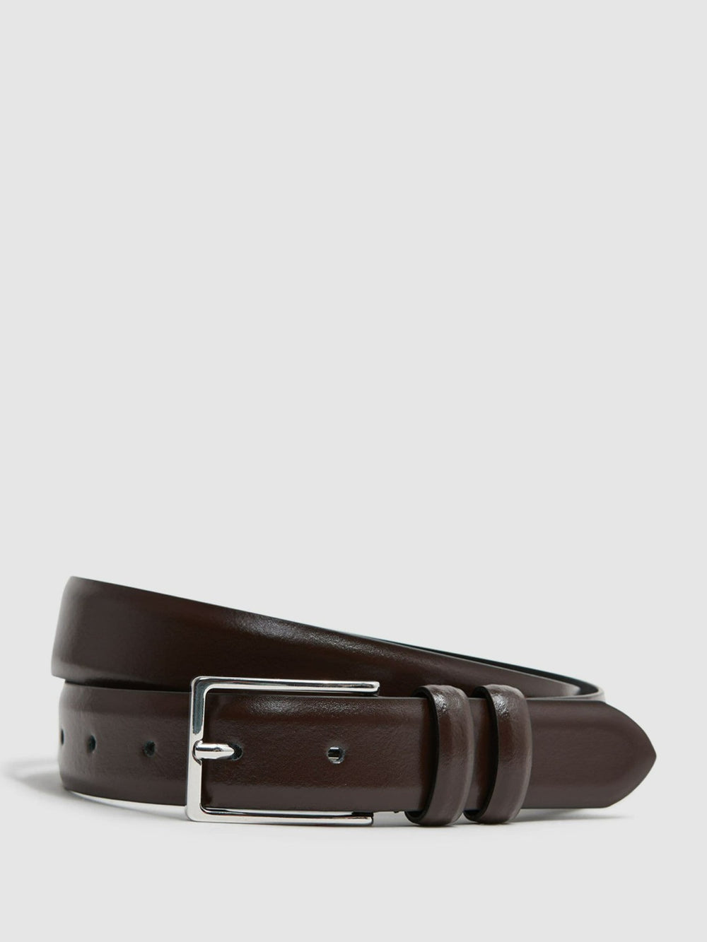 Smooth Leather Belt in Chocolate | Reiss US