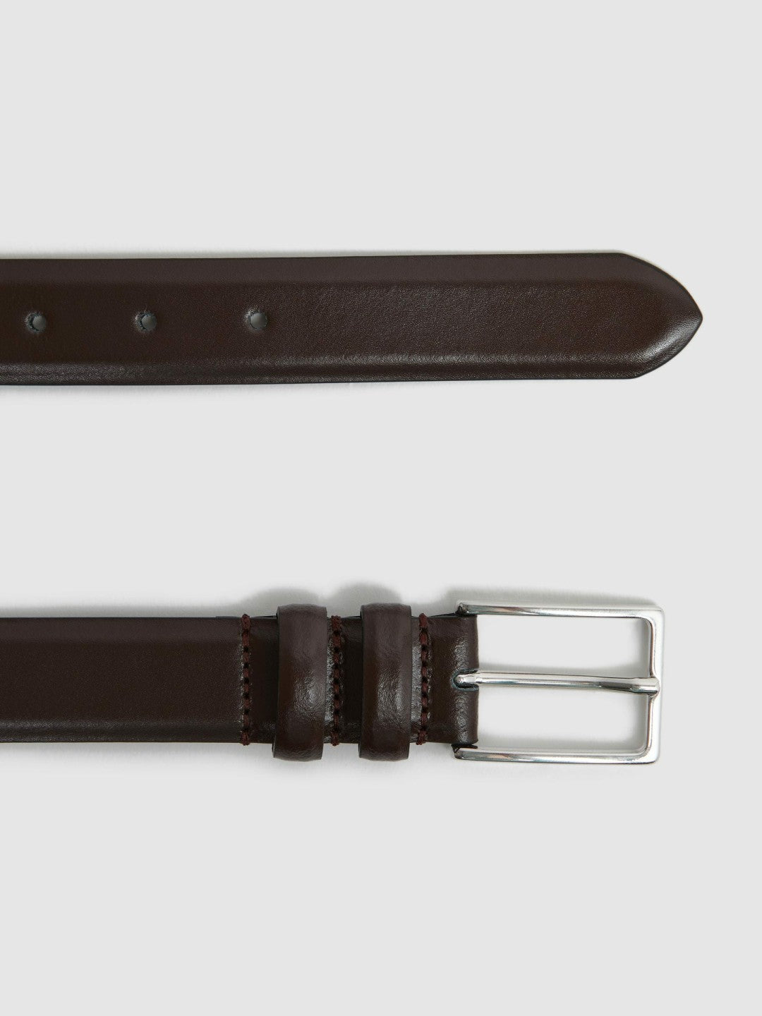 Smooth Leather Belt in Chocolate | Reiss US