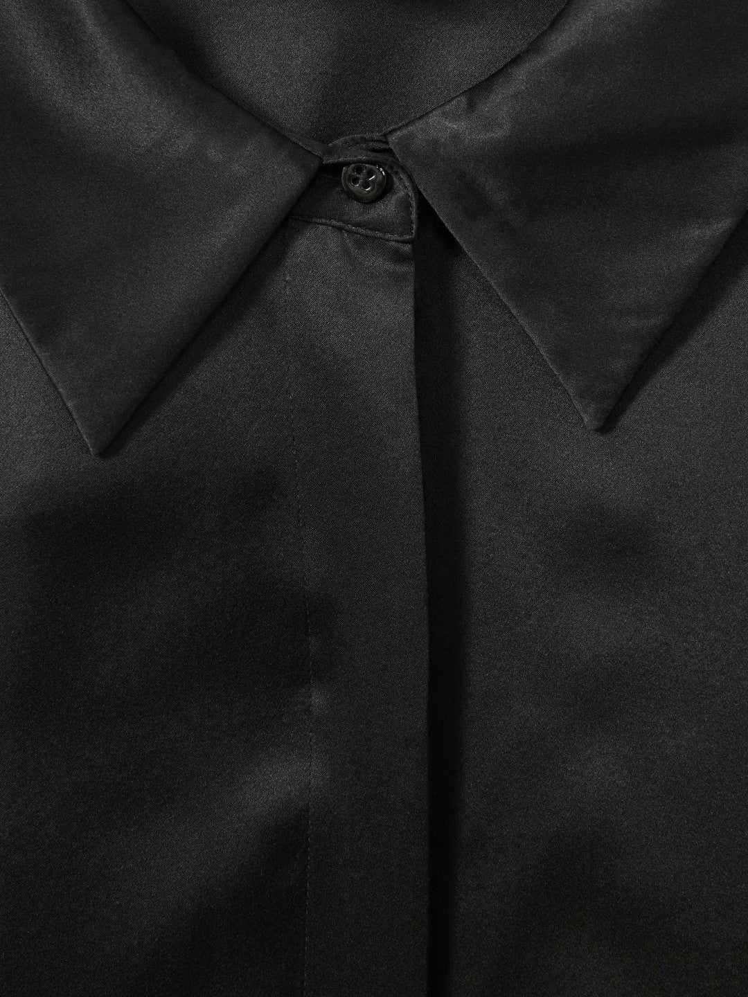 Petite Silk Double-Cuff Button-Through Shirt in Black | Reiss US