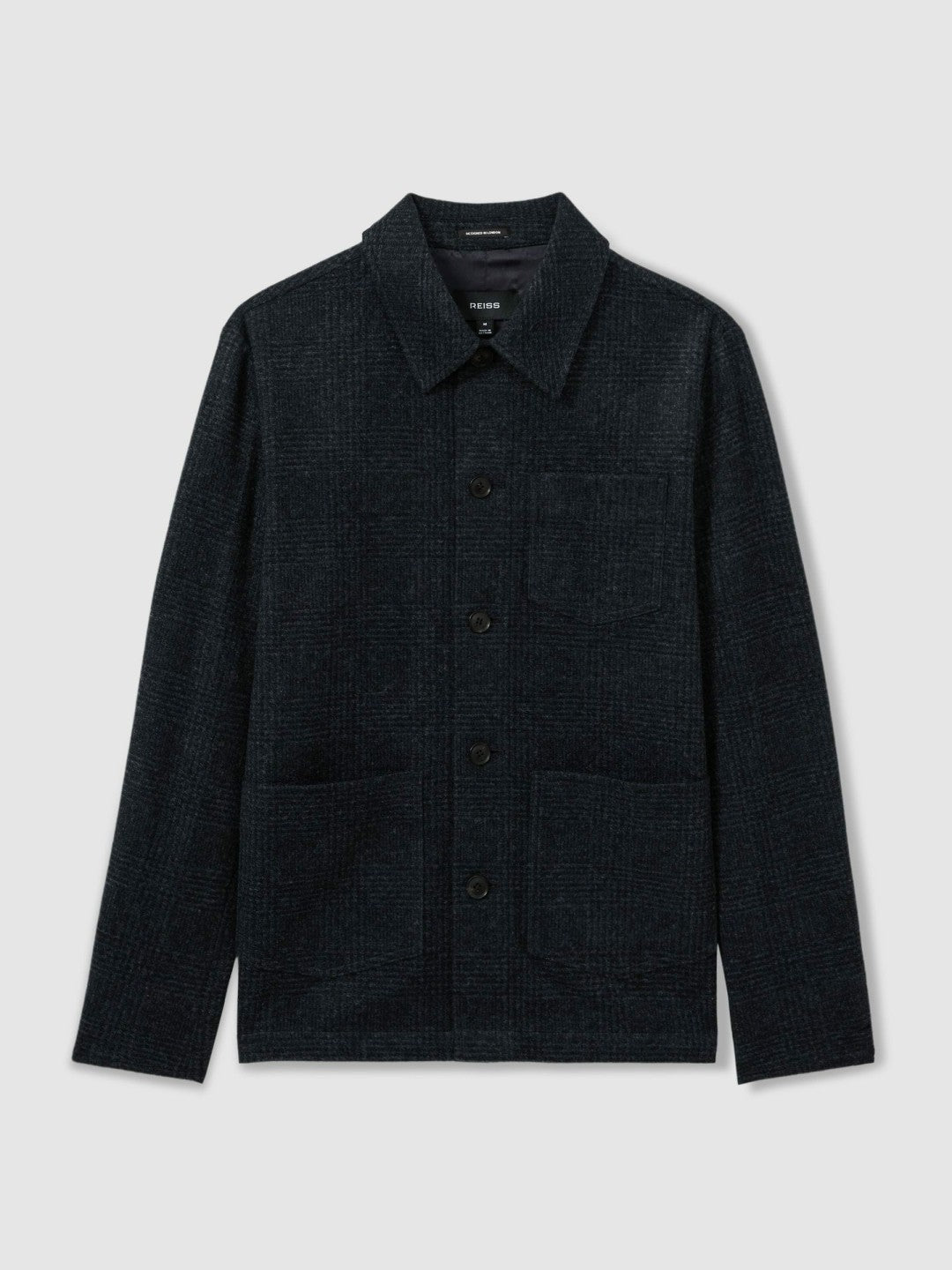 Checked Button Through Worker Jacket in Navy Melange | Reiss Discount