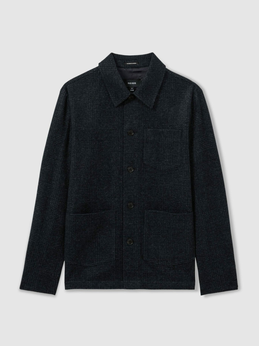Checked Button Through Worker Jacket in Navy Melange | Reiss Discount