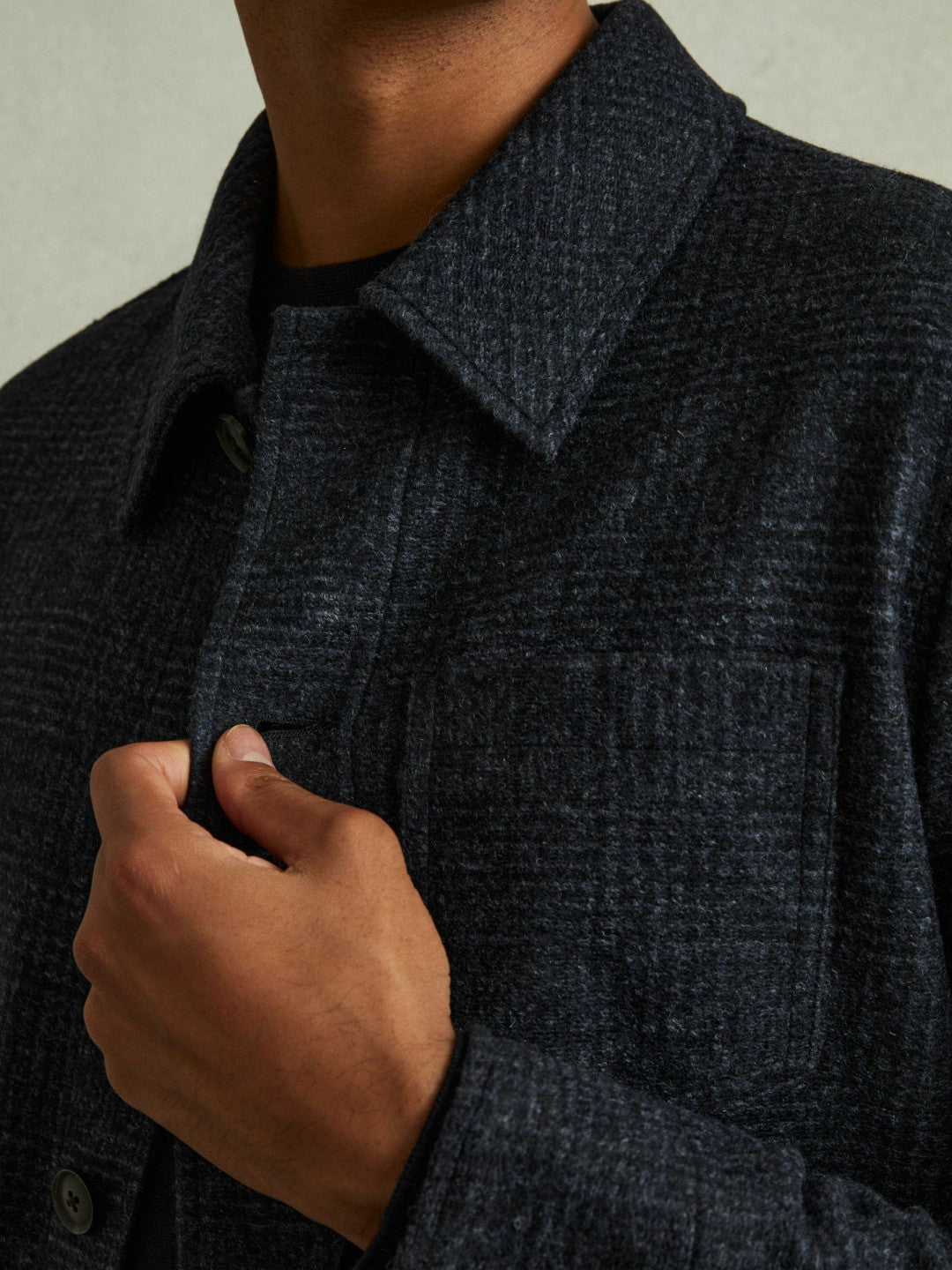 Checked Button Through Worker Jacket in Navy Melange | Reiss Discount
