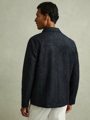 Checked Button Through Worker Jacket in Navy Melange | Reiss Discount