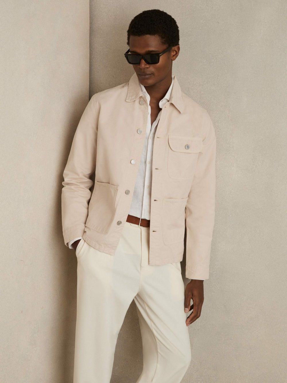 Cotton Worker Jacket in Stone | Reiss Onsale