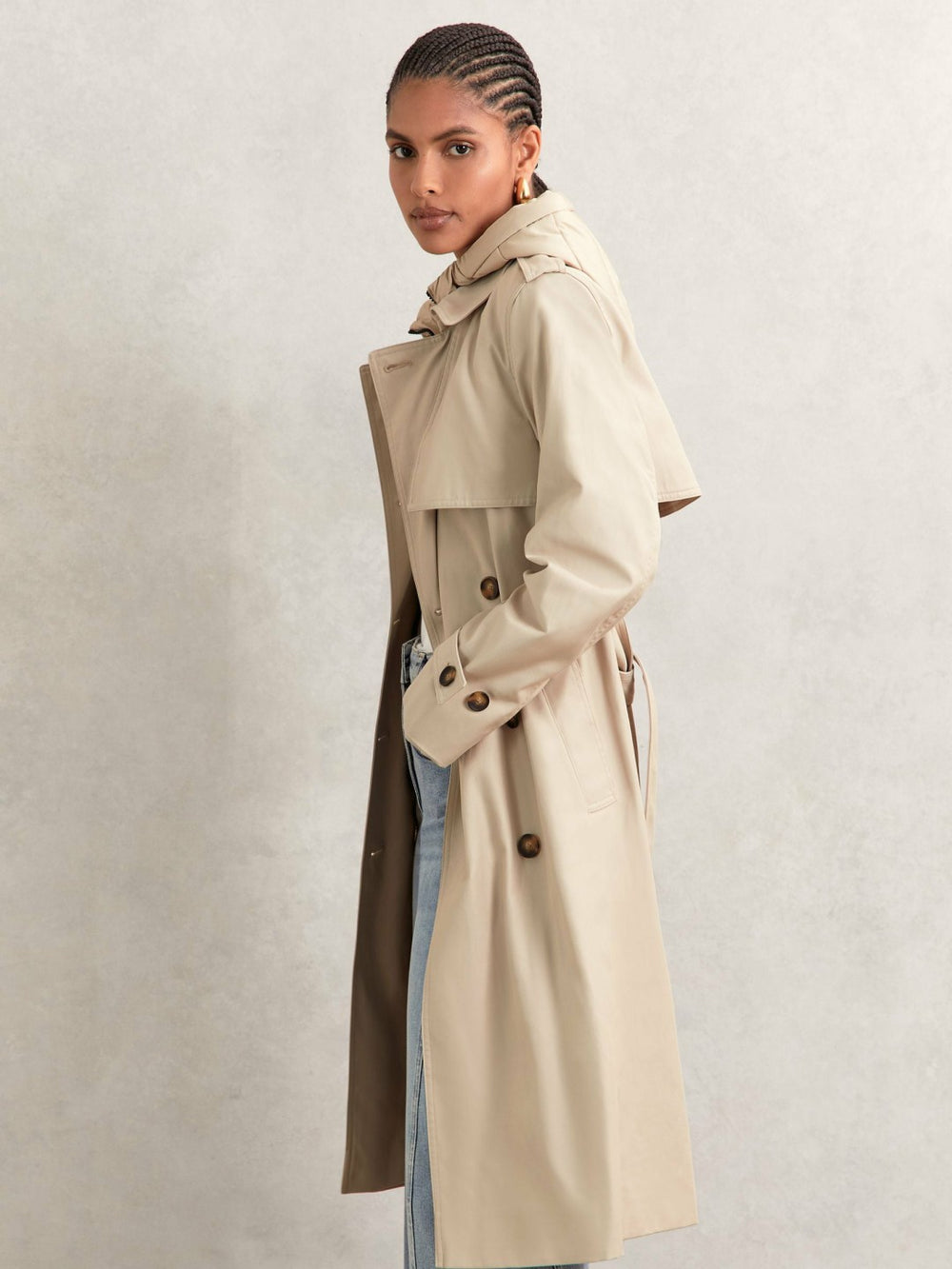 Hooded Insert Trench Coat in Stone | Reiss