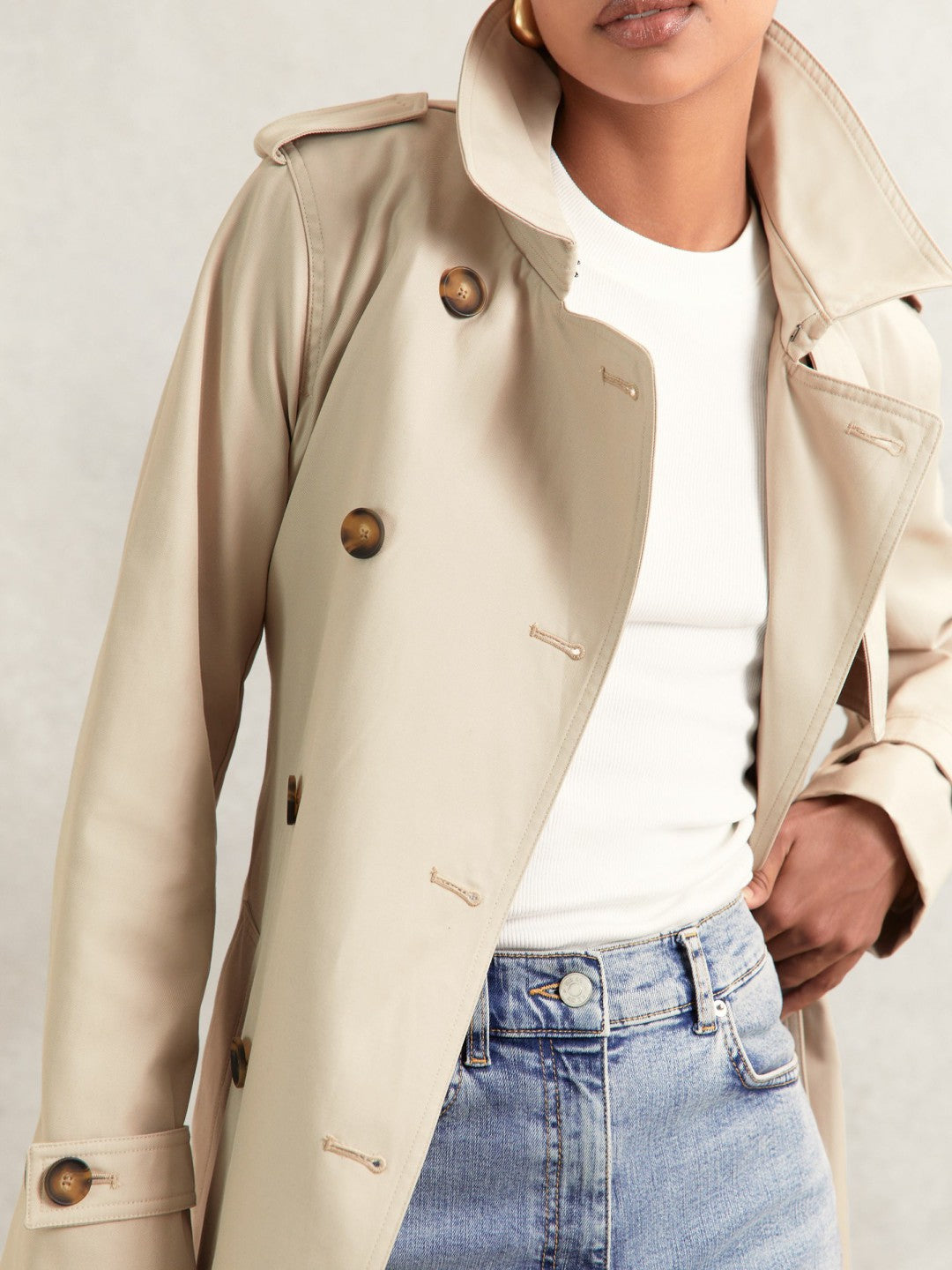 Hooded Insert Trench Coat in Stone | Reiss
