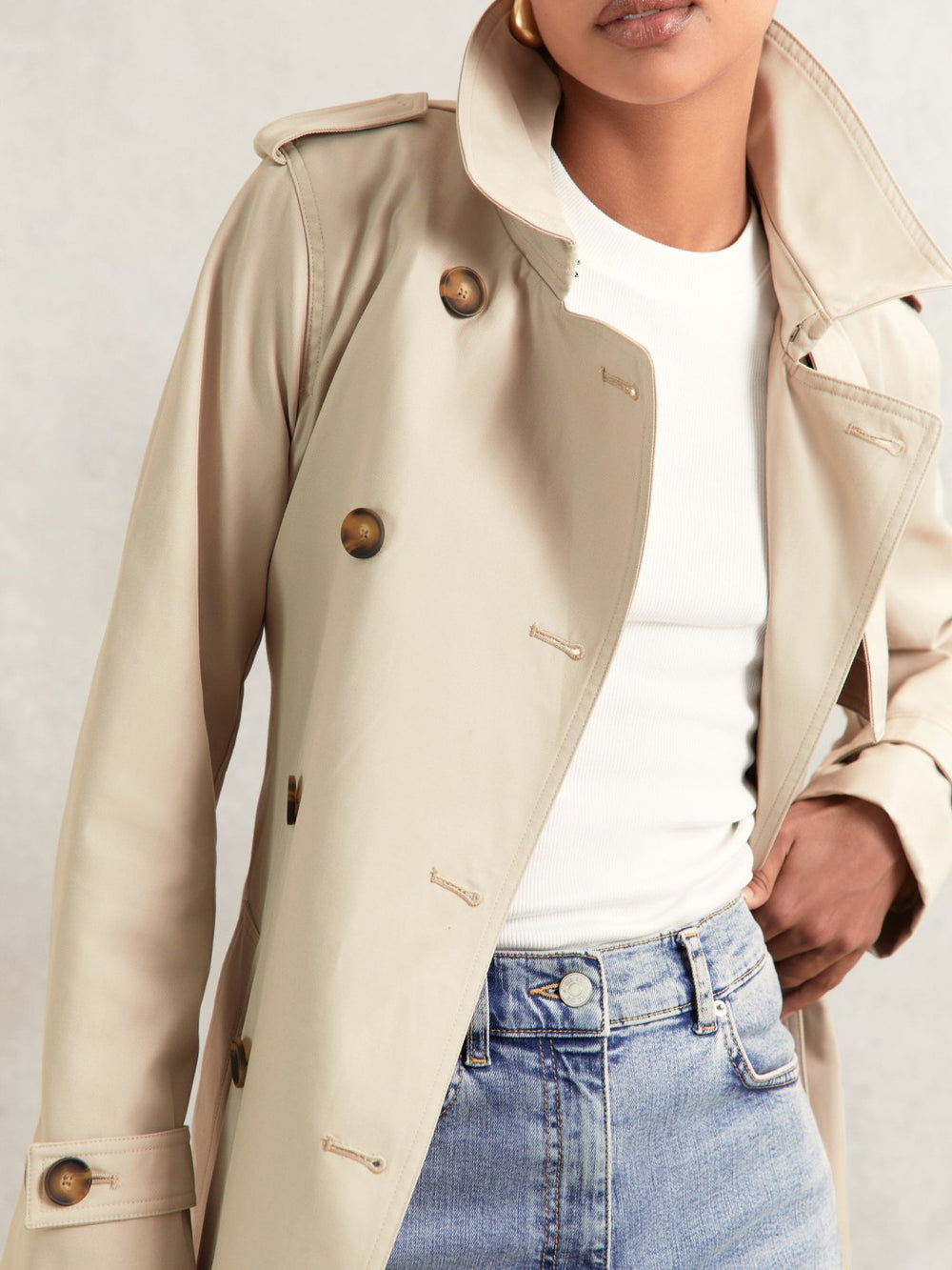 Hooded Insert Trench Coat in Stone | Reiss
