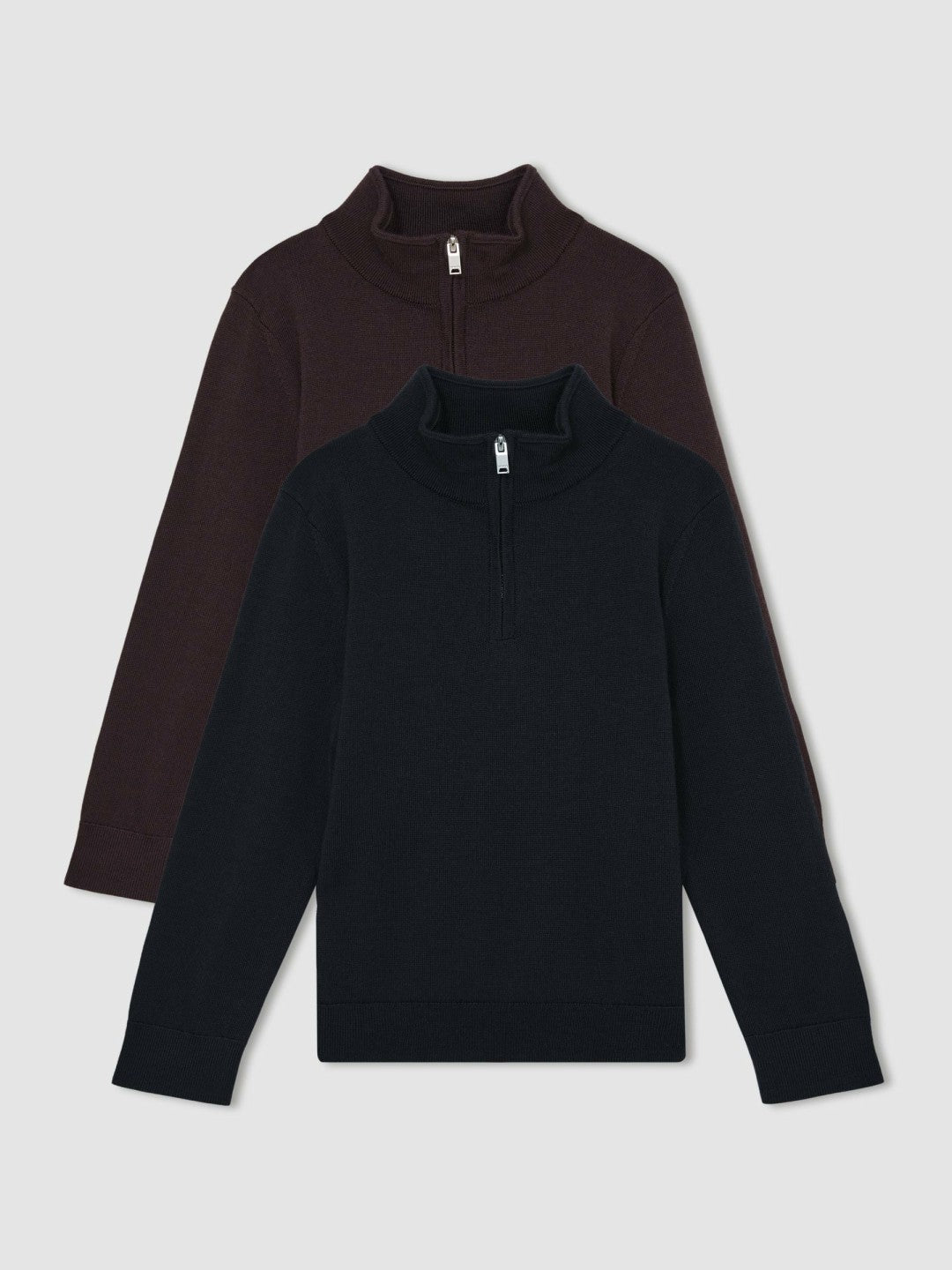 9-13 yrs Two Pack Of Merino Wool Zip-Neck Jumpers in Navy/Dark Bordeaux | Reiss Near Me