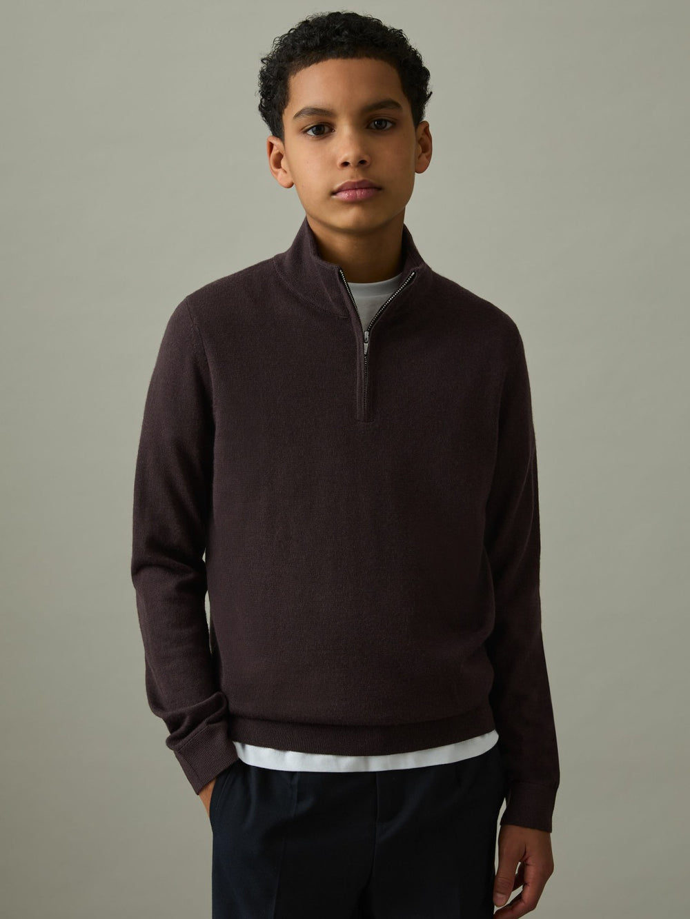 9-13 yrs Two Pack Of Merino Wool Zip-Neck Jumpers in Navy/Dark Bordeaux | Reiss Near Me