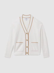 9-13 yrs Wool-Blend Stripe-Detail Cardigan With Cashmere in Cream | Reiss USA