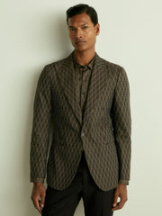 Monogram-Jacquard Twill Blazer in Chocolate Brown | Reiss Discount