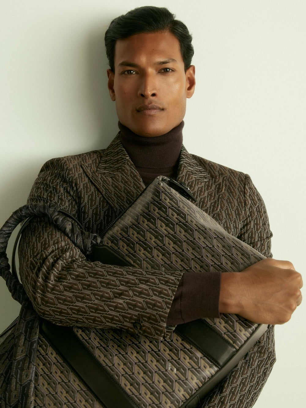 Monogram-Jacquard Twill Blazer in Chocolate Brown | Reiss Discount
