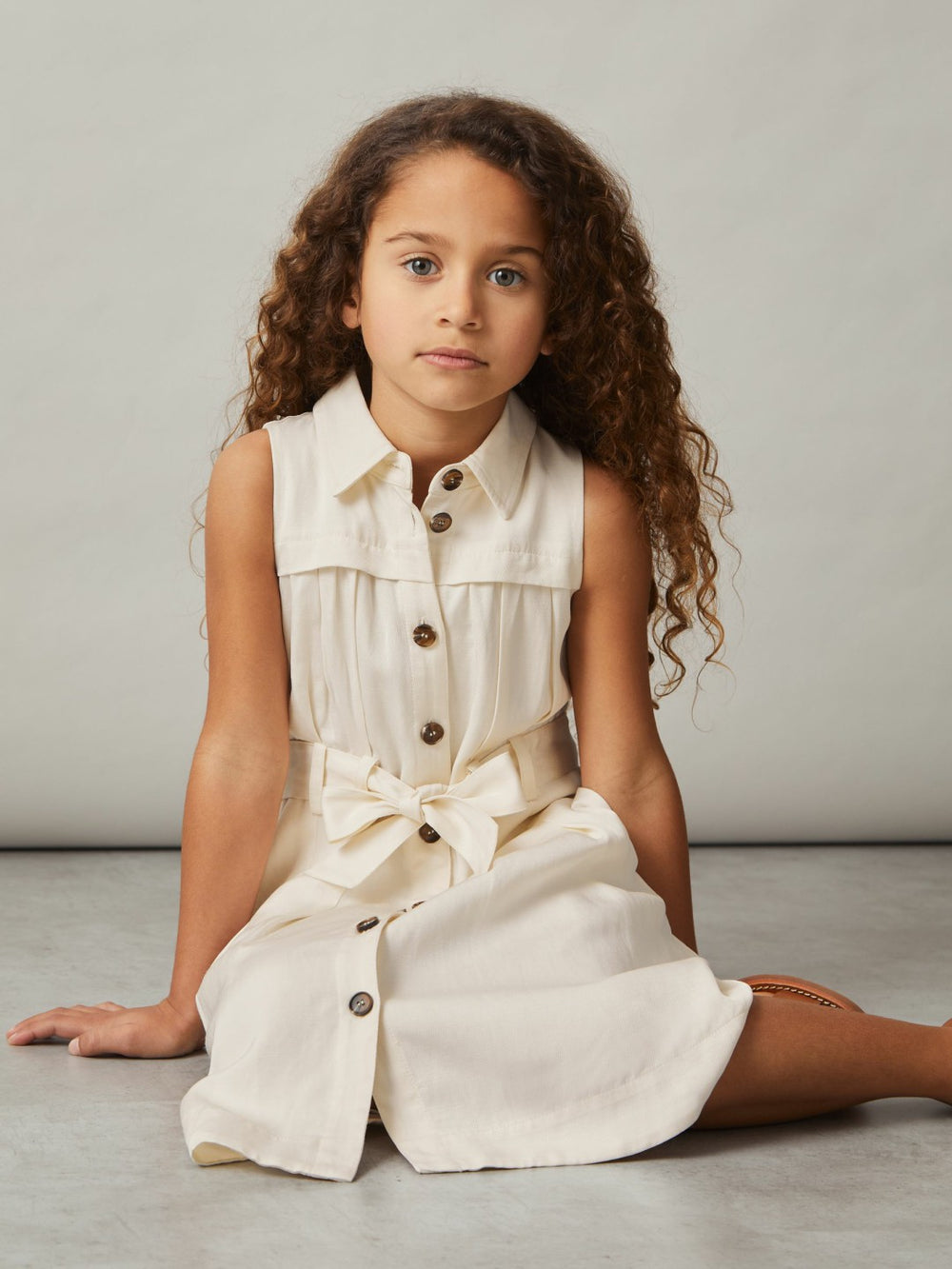 9-13 yrs Tie-Waist Collared Dress in Ivory | Reiss For Sale