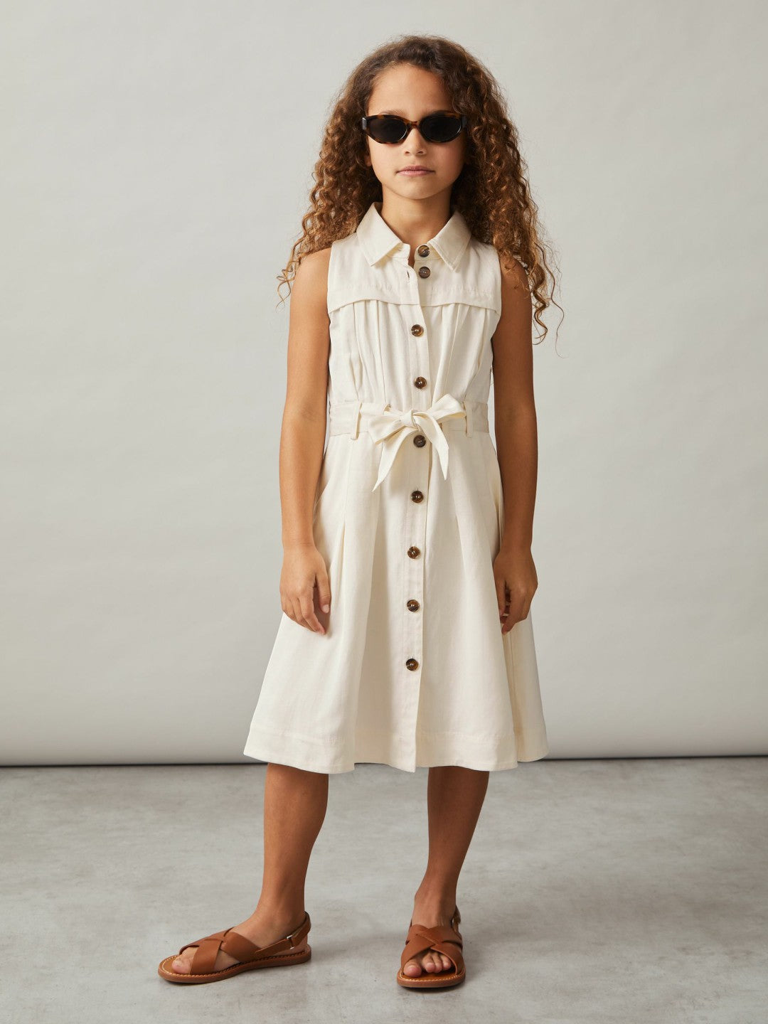 9-13 yrs Tie-Waist Collared Dress in Ivory | Reiss For Sale