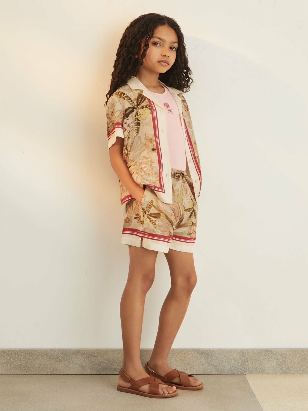 9-13 yrs  | NYBG Satin Floral-Print Shorts in Khaki | Reiss Sale