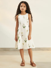 9-13 yrs  | NYBG Linen Floral Flared Dress in Ivory | Reiss USA