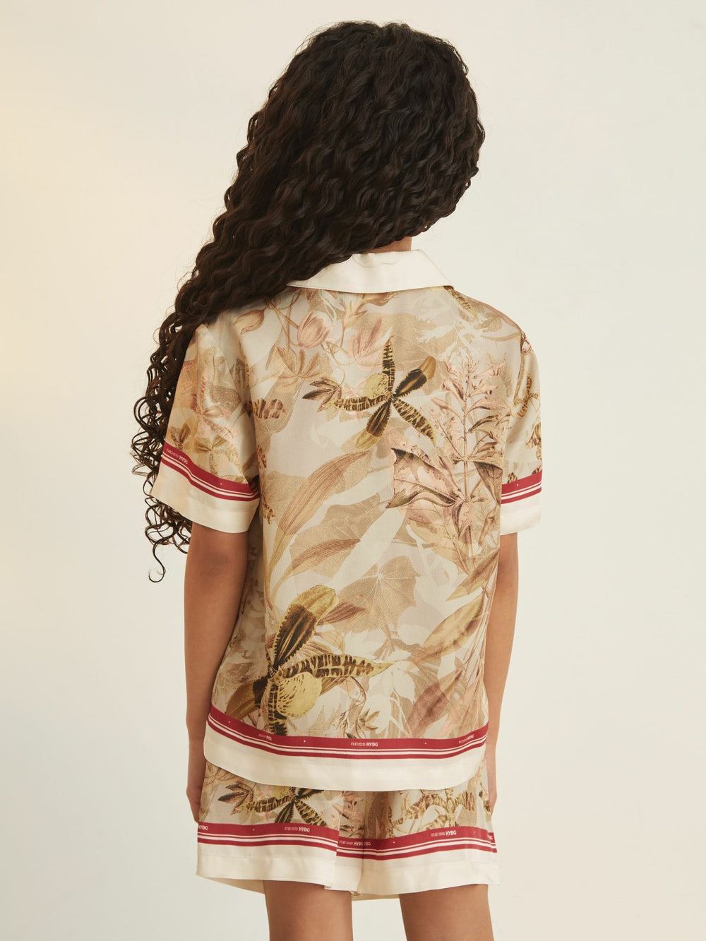 13-14 yrs  | NYBG Satin Floral-Print Shirt in Khaki | Reiss Onsale