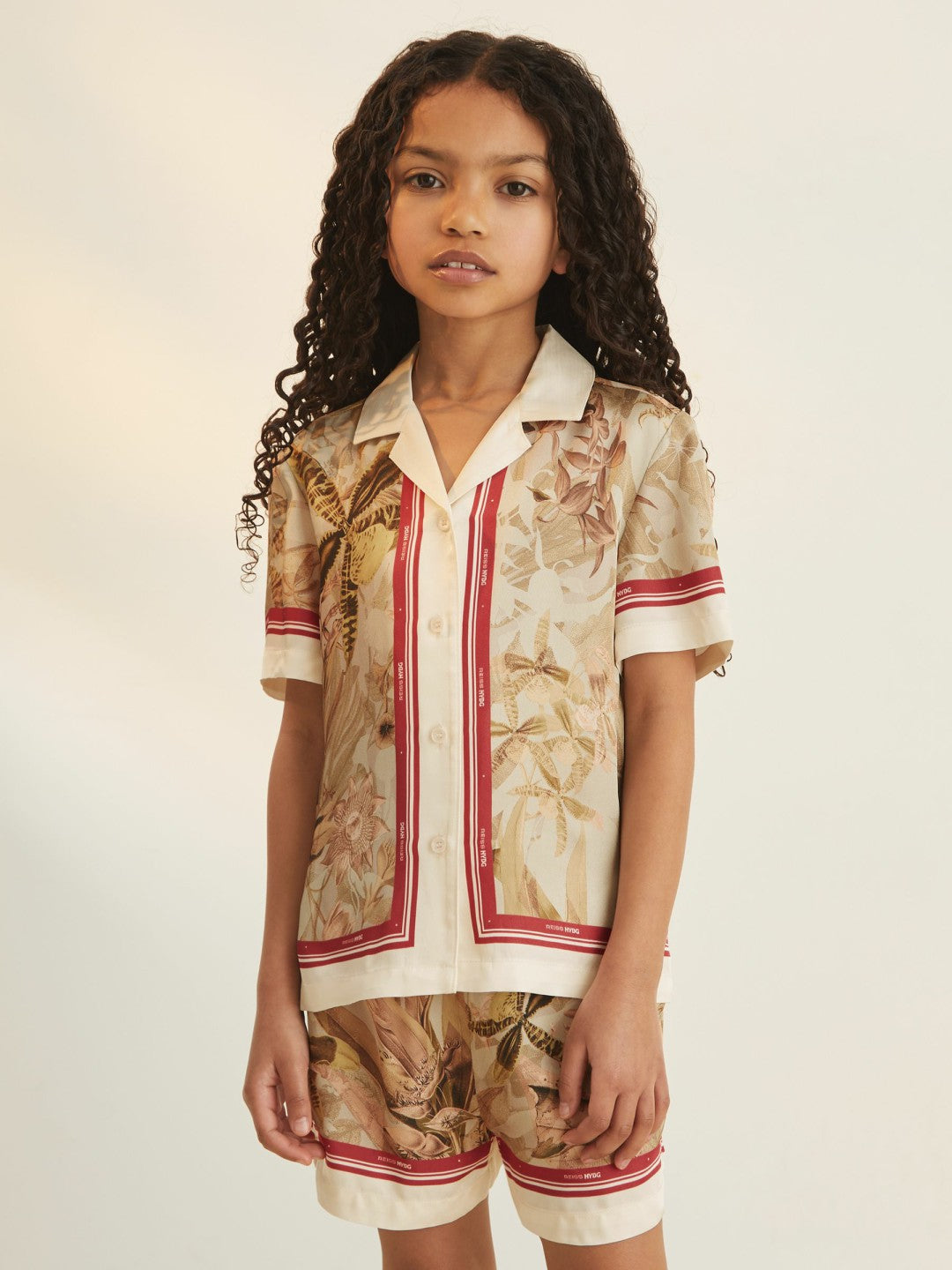 4-9 yrs  | NYBG Satin Floral-Print Shirt in Khaki | Reiss Onsale