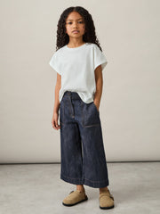 9-13 yrs Cotton-Linen Wide Leg Trousers in Indigo | Reiss For Sale