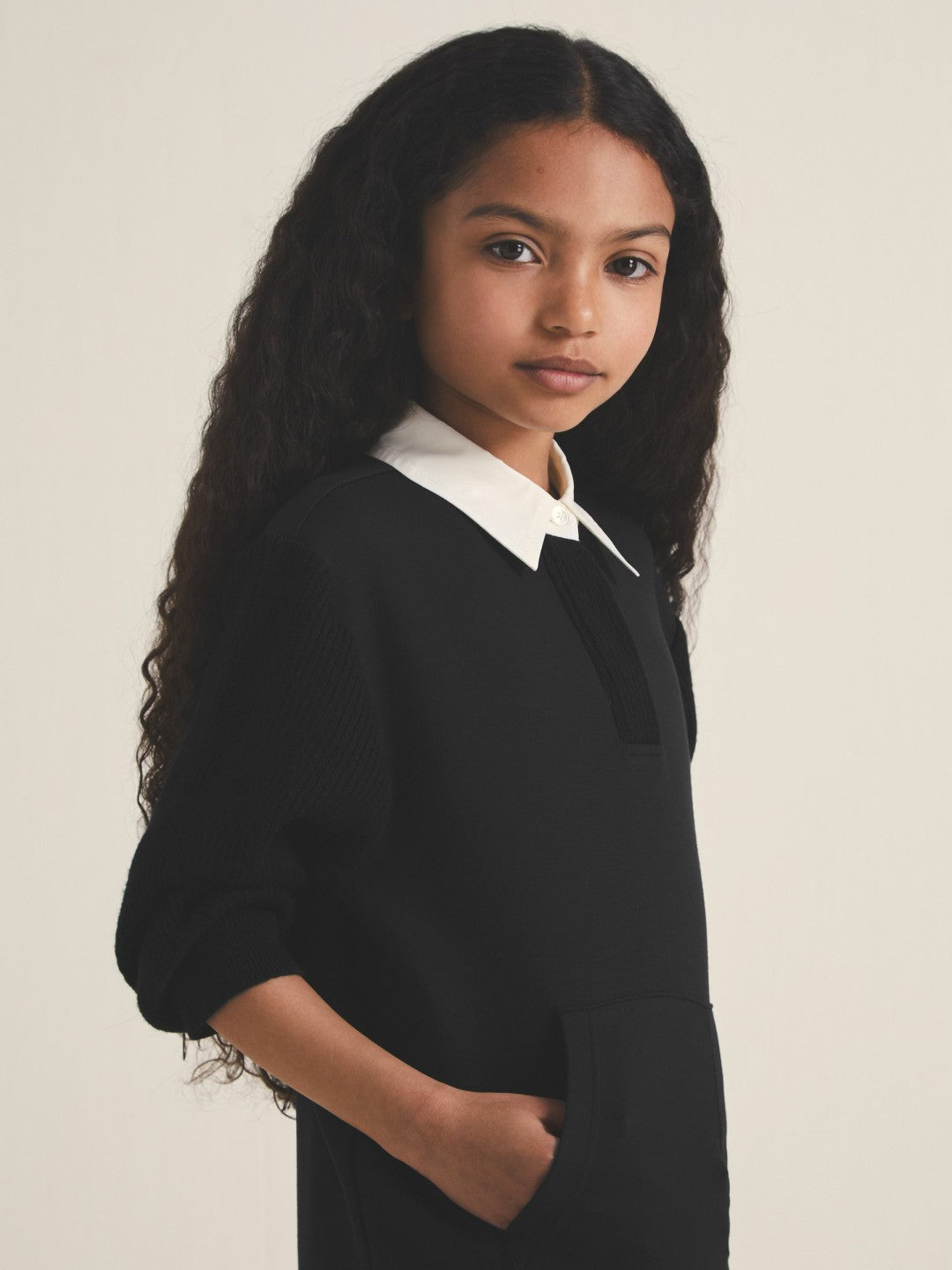 13-14 yrs  | Les 100 Ciels Polo Sweatshirt in Black | Reiss For Sale