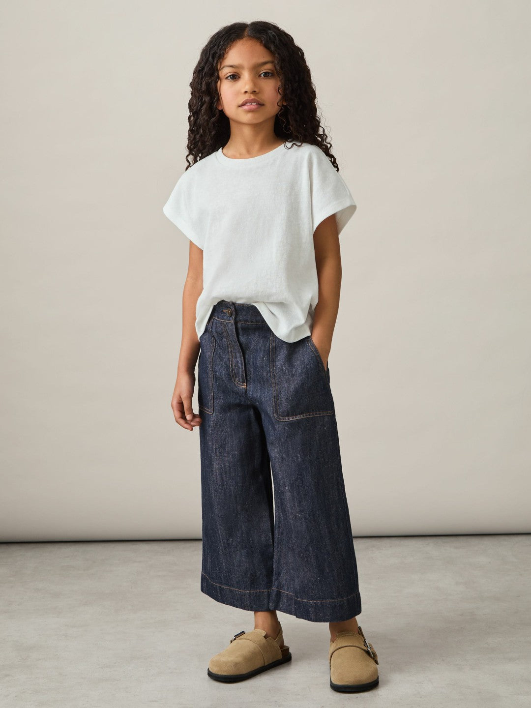 13-14 yrs Cotton-Linen Wide Leg Trousers in Indigo | Reiss USA