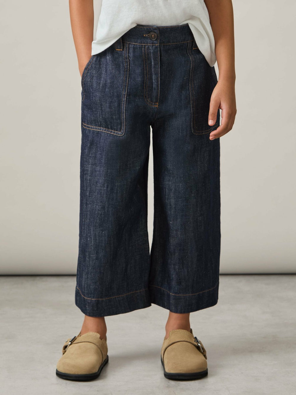 13-14 yrs Cotton-Linen Wide Leg Trousers in Indigo | Reiss USA