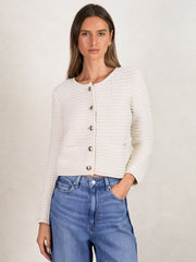 Paige Textured-Knit Cardigan in Ivory | Reiss Sale